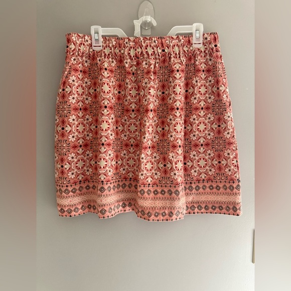 LOFT Womens Peach Floral Skirt SZ MD Pockets Linen Blend Elastic Waist Mini - Picture 4 of 7